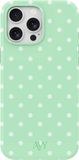 AVY Hoesje geschikt voor Apple iPhone 14 Pro | Mint Breeze | Polka Dots | Matcha & Wit | Hard Shell Back Cover | Compatibel met MagSafe & Qi2