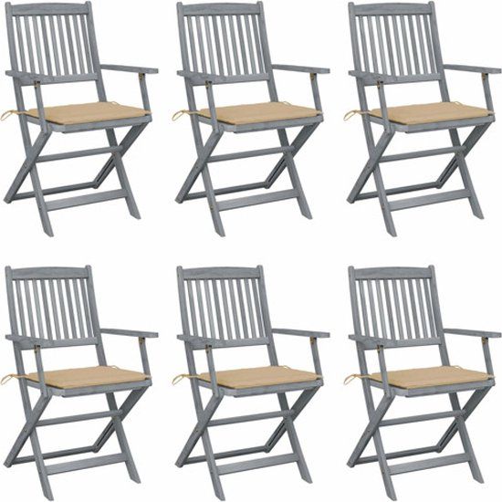 vidaXL Tuinstoelen 6 st inklapbaar met kussens massief acaciahout