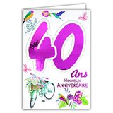 Verjaardagskaart Afie Verjaardagskaart 40 jaar dames – kleur afhankelijk van beschikbaarheid (roze, fuchsia, goud... zie foto's) – fiets geschenk bloemen vogels