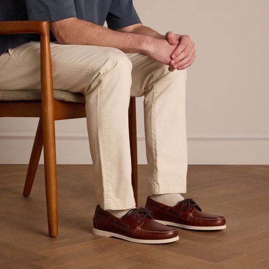 Manfield - Heren - Cognac leren bootschoenen - Maat 43