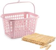 Merkloos / Sans marque Plastic Forte Wasknijpers ophangmandje met haak - Oudroze - gevuld met 120x houten wasknijpers 7 cm