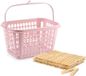 Merkloos / Sans marque Plastic Forte Wasknijpers ophangmandje met haak - Oudroze - gevuld met 120x houten wasknijpers 7 cm