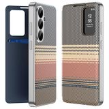 Samsung Étui à rabat Smart View Galaxy S26 FE, motif à carreaux, avec emplacement pour carte - Marron