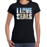 Bellatio Decorations Shoppartners Bv Tekst shirt I love seals met dieren foto van een zeehond zwart voor dames - cadeau t-shirt zeehonden liefhebber XXL