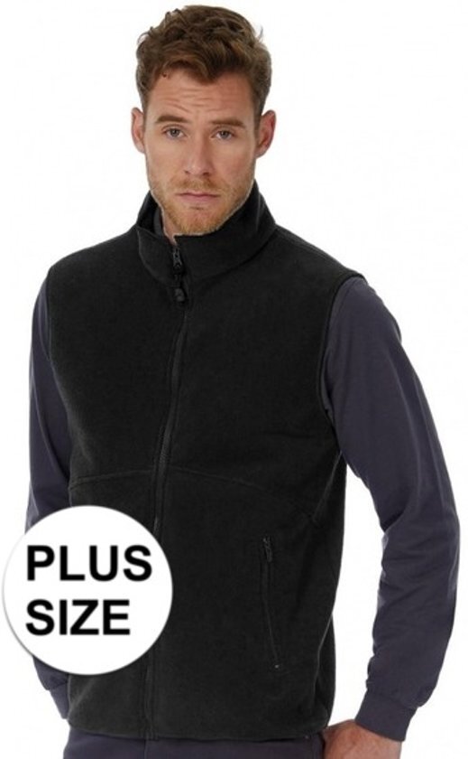 B&C Grote maten fleece casual bodywarmer zwart voor heren - Outdoorkleding plus size wandelen/zeilen - Mouwloze vesten 3XL (46/58