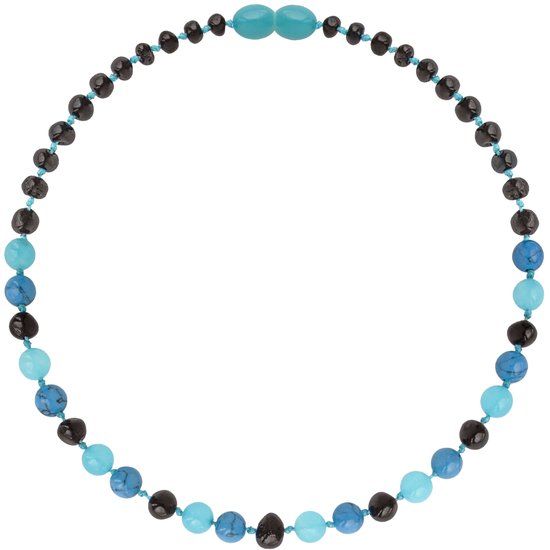 ForDig Wild Sun Barnsteen Ketting - Baltische Barnsteen - 45 cm - Cherry / Turquoise / Jade