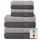 Komfortec Handdoekenset – Set van 8 - 4x Handdoek 50x100 cm en 4x Badhanddoek 70x140 cm - 100% Katoen - Antraciet & Grijs