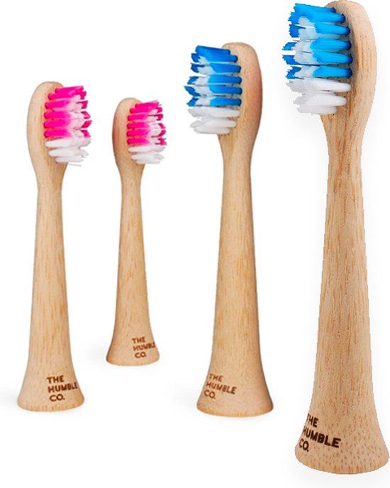 Humble Brush Bamboe Opzetborstels - 4-pack - Roze/Blauw - Zacht - Geschikt voor Philips Sonicare
