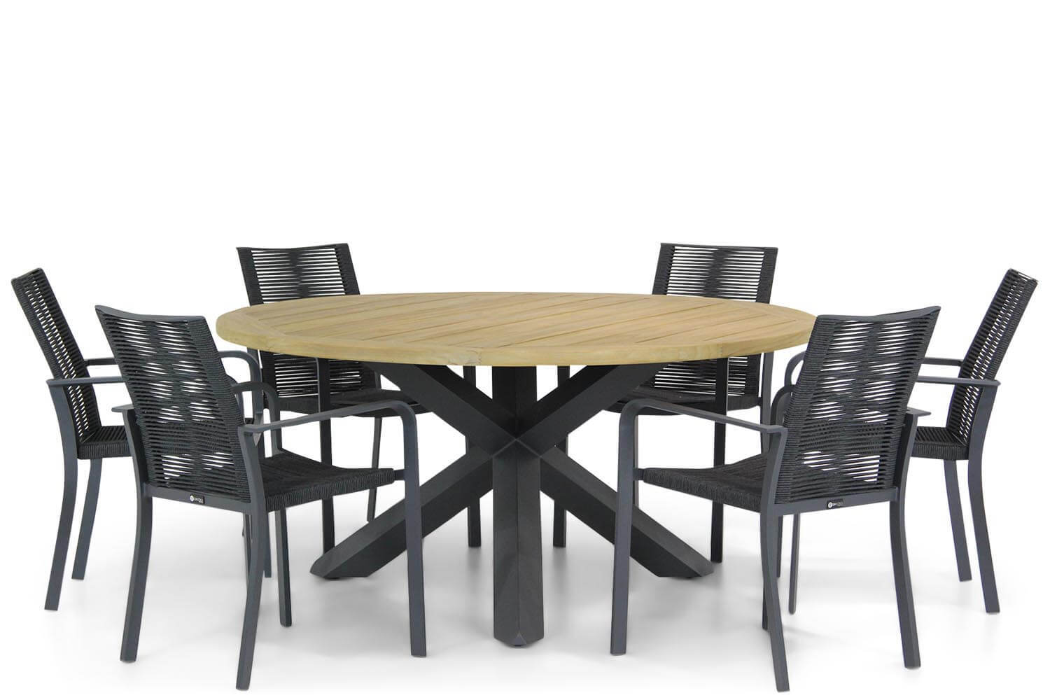 Santika Furniture Santika Annisa/Rockville 160 cm rond dining tuinset 7-delig