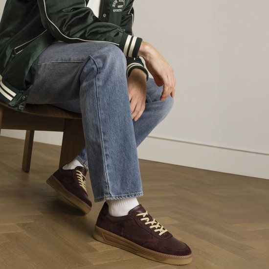 Manfield - Heren - Burgundy leren sneakers met suède details - Maat 43