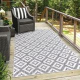 Merkloos Buitentapijt Vierkant - Terrastapijt Balkontapijt - Buiten Leven - Weerbestendig Materiaal - 150x150 cm - Grijs