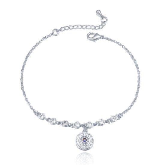 LGT JWLS Zilverkleurige Armband Verstelbaar met Bedel en Zirkonia Steentjes