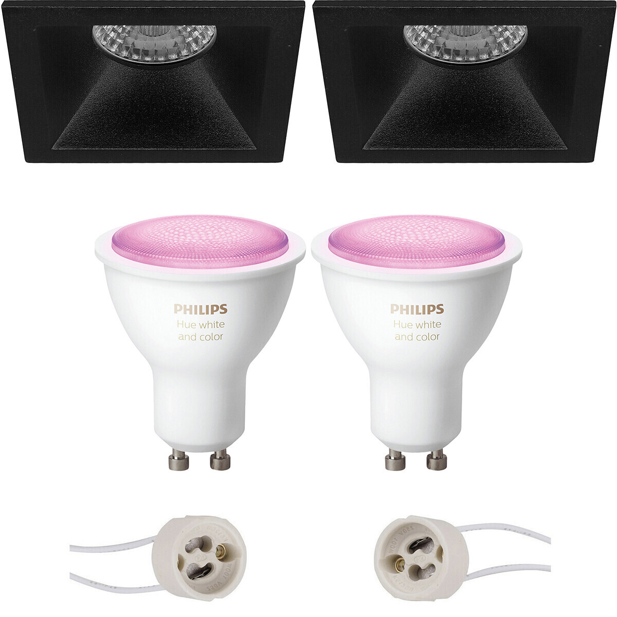 BES LED Pragmi Pollon Pro - Inbouw Vierkant - Mat Zwart - Verdiept - 82mm - Philips Hue - LED Spot Set GU10 - White and Color Ambiance - Bluetooth