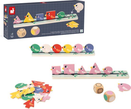 Janod Pedagogie - Vogels Sorteren Op Kleur, Grootte En Vorm - Educatief Spel Vanaf 2 Jaar