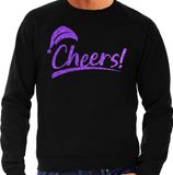 Bellatio Decorations Foute Kersttrui/sweater voor heren - cheers! - zwart - glitter paars - kerstfeest M