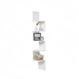 Baroni Home Hoekboekenkast voor aan de muur, ruimtebesparend rek met 5 planken, van kunststof, wit boekenkast, modern design, steekmontage, 20 x 20 x 126 cm, wit