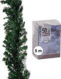 Bellatio Decorations Koopman International Dennenslinger/dennenguirlande groen 270 cm met helder witte verlichting