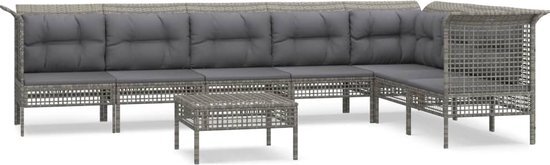 vidaXL 8-delige Loungeset met kussens poly rattan grijs