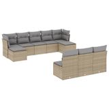 vidaXL Ensemble de jardin 11 pièces avec coussins polyrotin beige