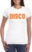 Bellatio Decorations Verkleed T-shirt dames - disco - wit - oranje glitter - jaren 70/80 - carnaval M