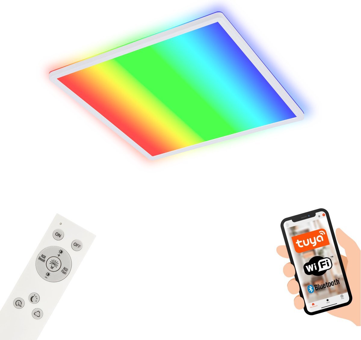 Briloner Leuchten BRILONER - Slimme LED plafondlamp - RGB - kleurverandering - indirect lichteffect - WiFi - Bluetooth - afstandsbediening - spraakbesturing - Alexa - timer - nachtlamp - 22W - wit