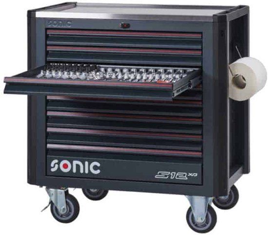 SONIC Equipment Sonic Next S12XD gevulde gereedschapswagen 887-delig, 8 laden, slot, 4 wielen, zwart