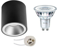 BES LED Opbouwspot Set - Pragmi Cliron Pro - GU10 - Ø90mm - Zwart/Zilver - Dimbaar