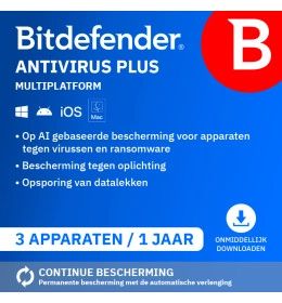 Bitdefender Antivirus Plus 3-PC 1 jaar - 8710981050841