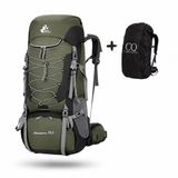CarryQuest® Sac à dos de randonnée 75L - Nylon/Polyester Sac de randonnée avec housse de pluie, sortie poche à eau, compartiment à chaussures et ventilation dorsale - Gris/Vert