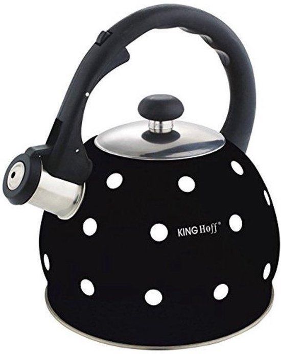 KINGHOFF Fluitketel - 2 l - Zwart met stippen - RVS - Geschikt voor alle warmtebronnen