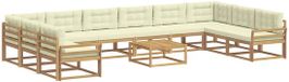vidaXL Bank loungeset 10 zitplekken Wit en crème Acacia hout