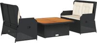 vidaXL 3-delige Loungeset met Kussens Poly Rattan Zwart