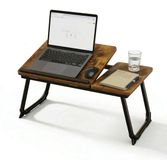 Merkloos Relaxdays Laptoptafel - Verstelbaar - Voor Bank - Inklapbaar - Donkerbruin-Zwart