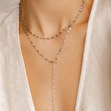 Hey Happiness Gelaagde Platte Schakel Y-Halsketting Dames Roestvrij Staal - 41-46 cm Verstelbaar + Y 10,5 cm - Zilver