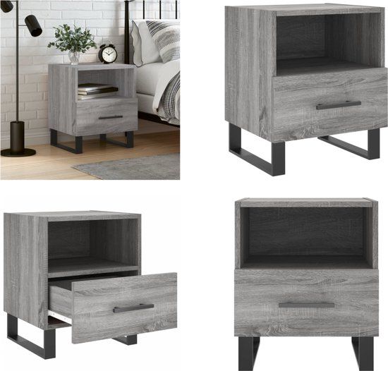 vidaXL Nachtkastje 40x35x47,5 cm bewerkt hout grijs sonoma eikenkleur