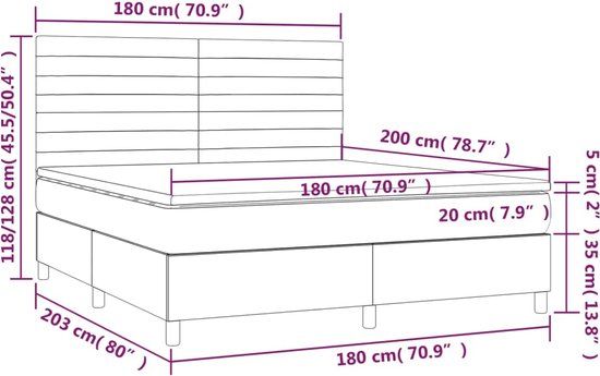 vidaXL Boxspring met matras - fluweel - donkergrijs - 180x200 cm