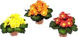Kunstprimula Bol Kunstmatige primeel struik met bladeren in pot, geel, oranje, rood