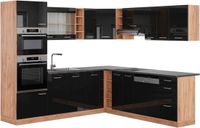 Vicco Cuisine d'angle R-Line, Noir laqué/Chêne doré, 247 x 237 cm, WB Anthracite