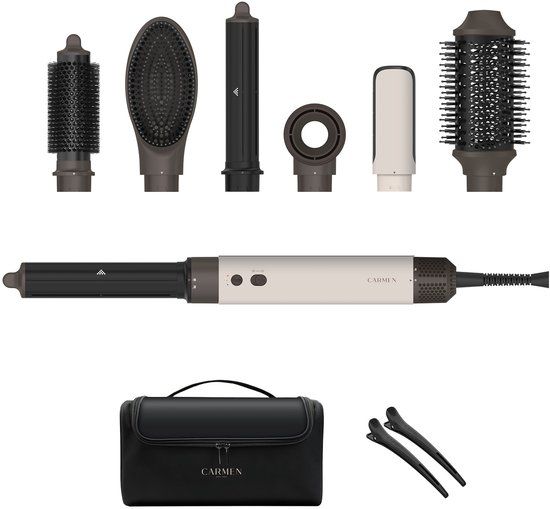 Carmen CAS1470C Airstyler - Multistyler - Föhnborstel & krulborstel - Krultang 7 in 1 - Hairwrap - Haarstyler - 110.000 rpm motor - Coanda effect - Beige