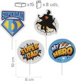 Taartdecoratie.nl Caketoppers - Vaderdag - Superdad - Cupcake - 8 stuks - 4 designs