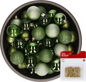 Boules de Noël - 48x pc - vert foncé - 6 cm - plastique - avec crochets pour boules dorés
