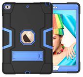 iPad 10.2 (2019/2020/2021) generatie hoes met kickstand, duurzame zware schokbestendige harde hybride drielaagse bescherming iPad tablet siliconen hoes (zwart+blauw