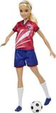Barbie Footballeuse, Poupée Mannequin, Maillot Rouge et Blanc N°9, Cheveux Blonds Queue de Cheval, Dès 3 ans