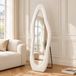 Yelenaro Golvende staande spiegel 160x50 cm, Wandspiegel met fluwelen rand, Grote passpiegel staand en hangend, Modern ontwerp, Wit