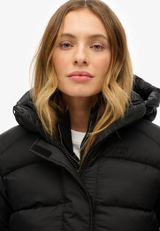 Superdry - Zwarte Pufferjas met Capuchon - Dames - Maat M