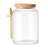 KitchenCraft Idilica Glasbehälter mit Buchenholzdeckel und Bambuslöffel, luftdichter Glaskanister mit Holzdeckel zur Aufbewahrung und Organisation in der Küche, 1200ml