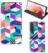 B2Ctelecom Book Case voor Samsung Galaxy S21 Stand Case Blokken Kleurrijk