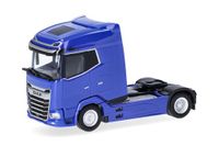 Herpa vrachtwagen model DAF XG facelift trekker 2-assig, blauw, met laadkraan en achtersteun, schaal 1:87