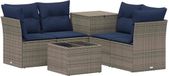 vidaXL Bankstel 2 zitplaatsen Grijs en Marineblauw Poly Rattan en Staal