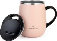 GRANDTIES Geïsoleerde koffiemok met handvat, schuifdeksel voor spatwaterdicht 16oz wijnglas vorm thermische beker met dubbelwandige vacuüm roestvrij staal om dranken warm of koud te houden - perzik